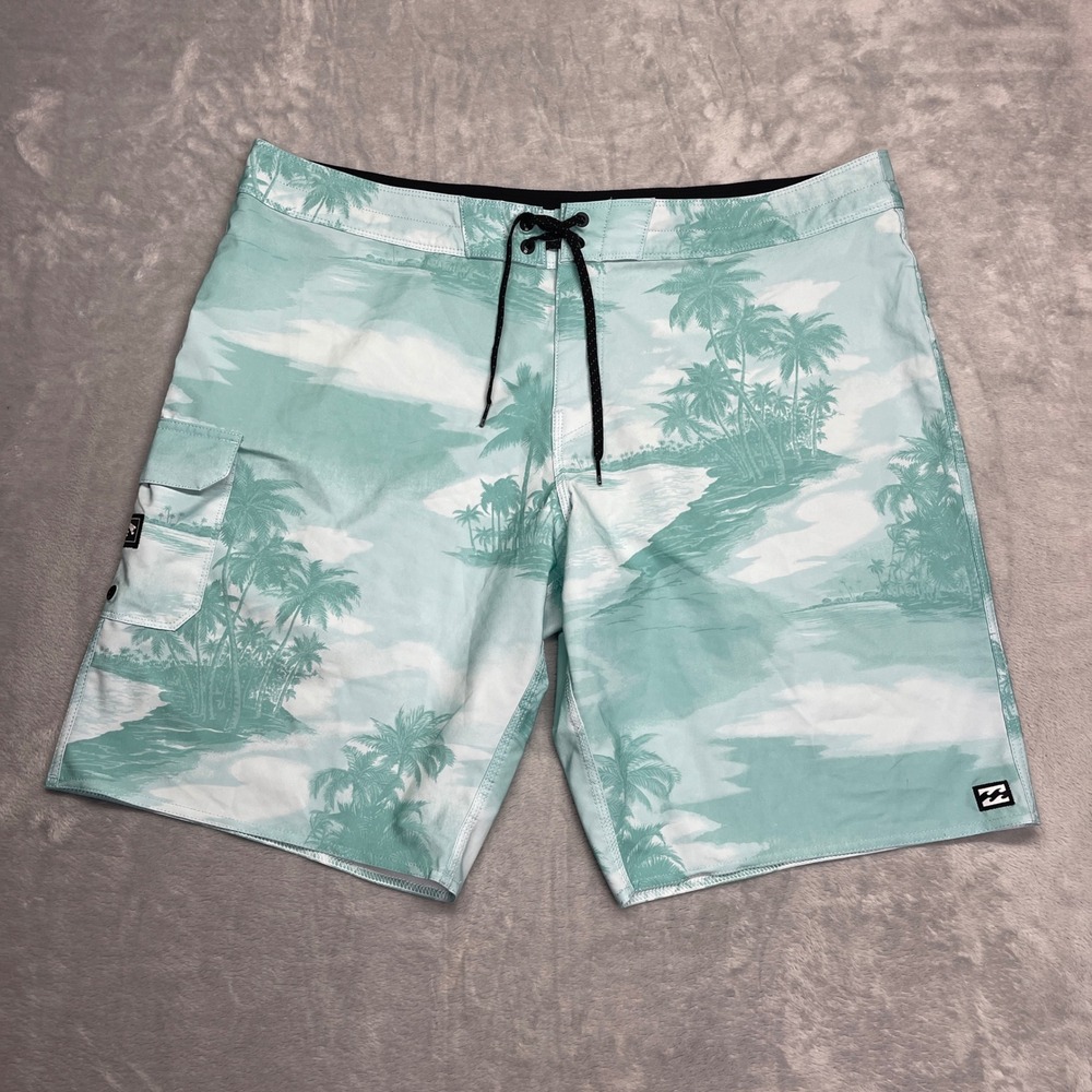 Billabong Recycler All Day Pro Board Shorts Mens 40 Mint Green Tropical Palm Y2K